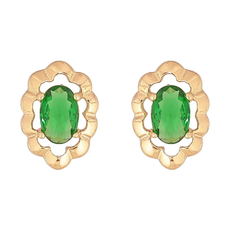 Сережки Xuping колір Позолота 14K пусети Візерунок з зеленими кристалами фото №1