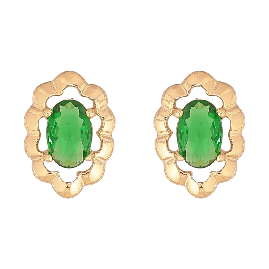 Сережки Xuping колір Позолота 14K пусети Візерунок з зеленими кристалами фото №1