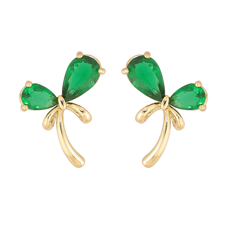 Серьги Xuping цвет Позолота 14K пусеты Банты с зелеными кристаллами фото №9