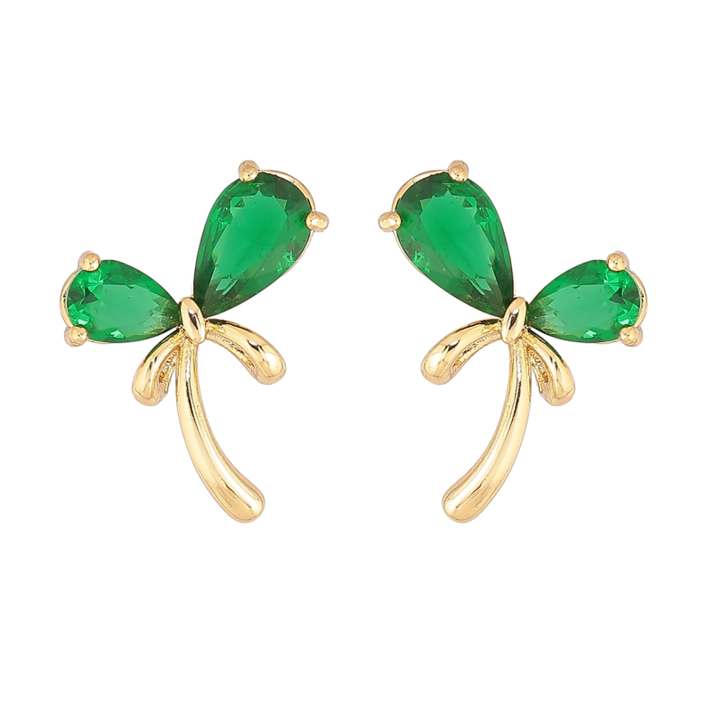 Сережки Xuping колір Позолота 14K пусети Банти з зеленими кристалами фото №1