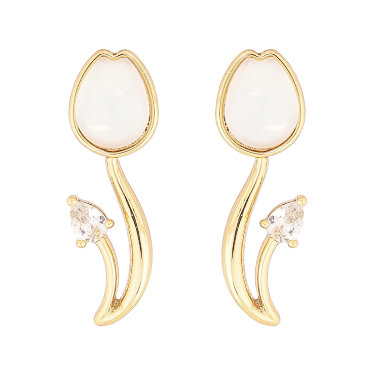 Сережки Xuping колір Позолота 14K пусети Тюльпани з білими кристалами фото №14
