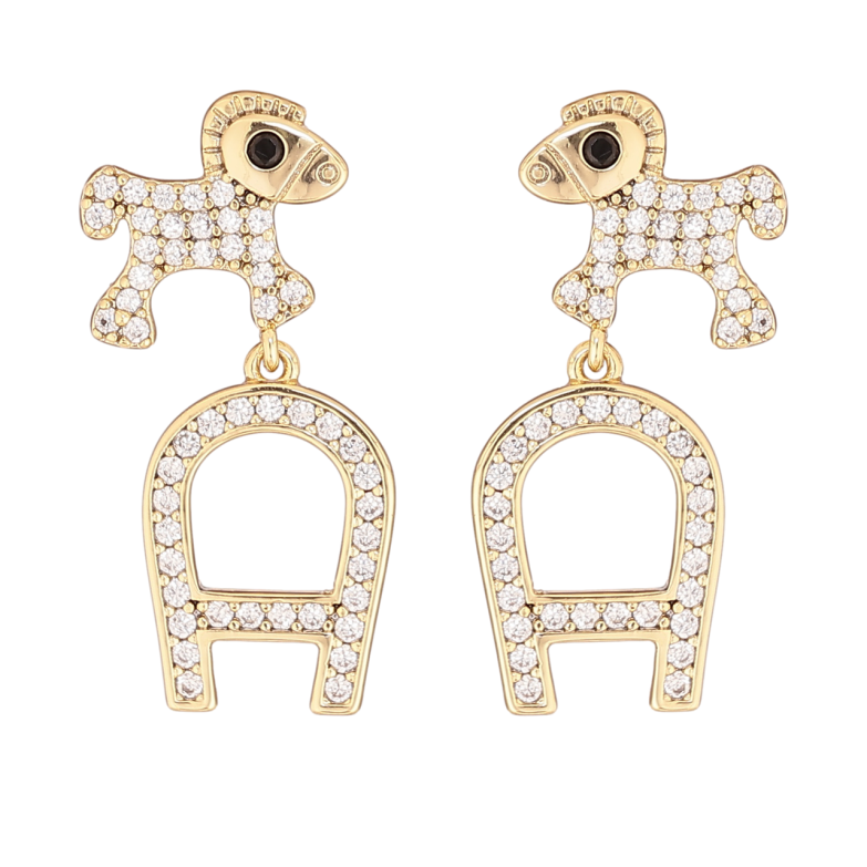 Серьги Xuping цвет Позолота 14K пусеты Лошадки с буквой А фото №5