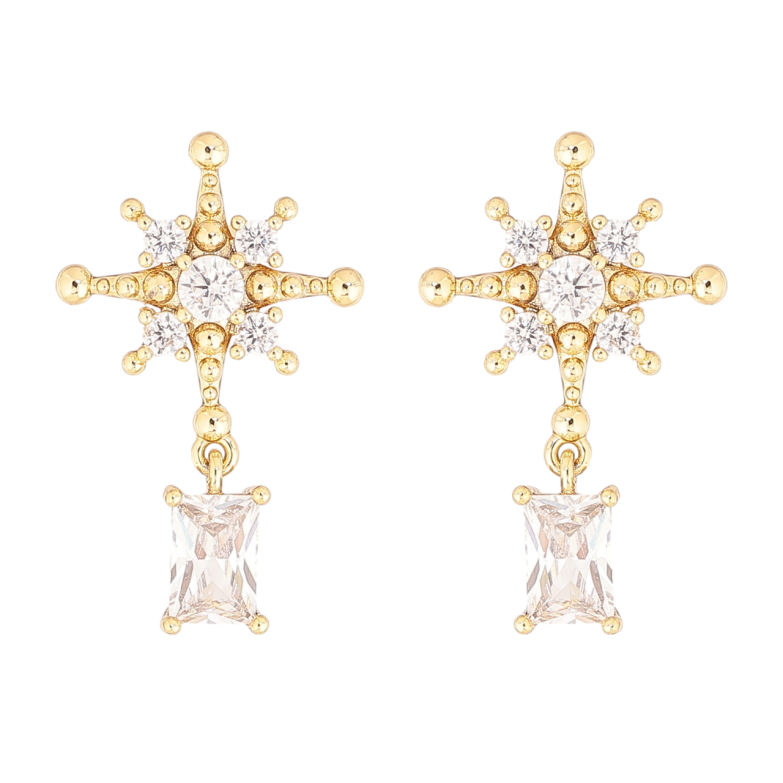 Серьги Xuping цвет Позолота 14K пусеты Декоративные звезды с кристаллами фото №1