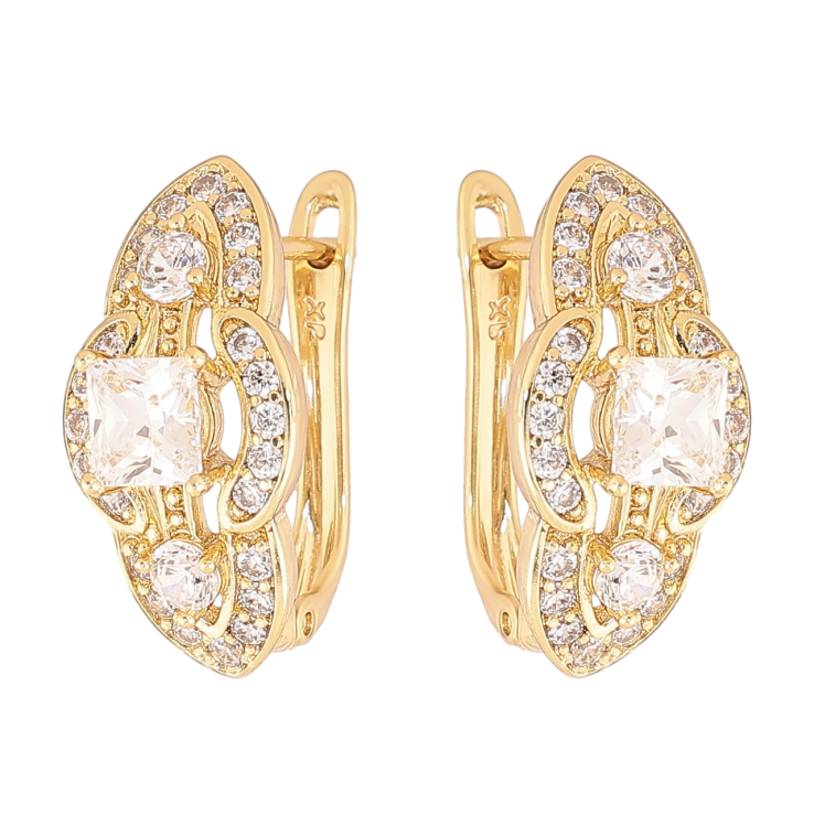 Серьги Xuping цвет Позолота 14K английский замок Узор с кристаллами фото №8