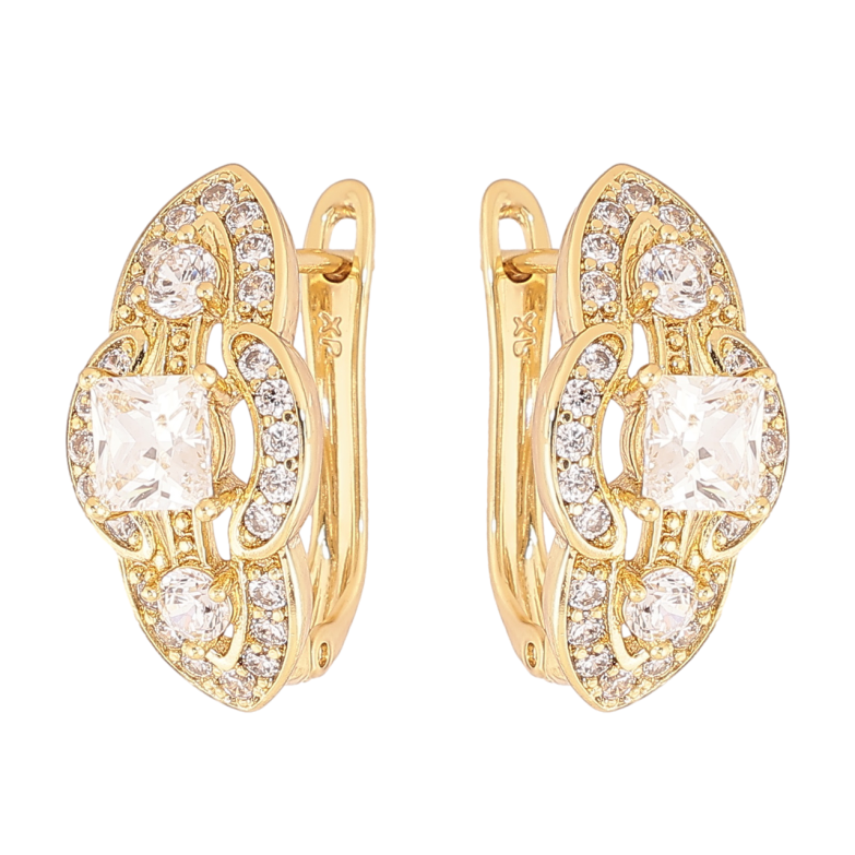 Серьги Xuping цвет Позолота 14K английский замок Узор с кристаллами фото №1
