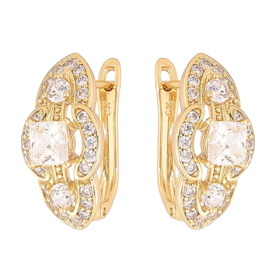 Сережки Xuping колір Позолота 14K англійський замок Візерунок з кристалами фото №1