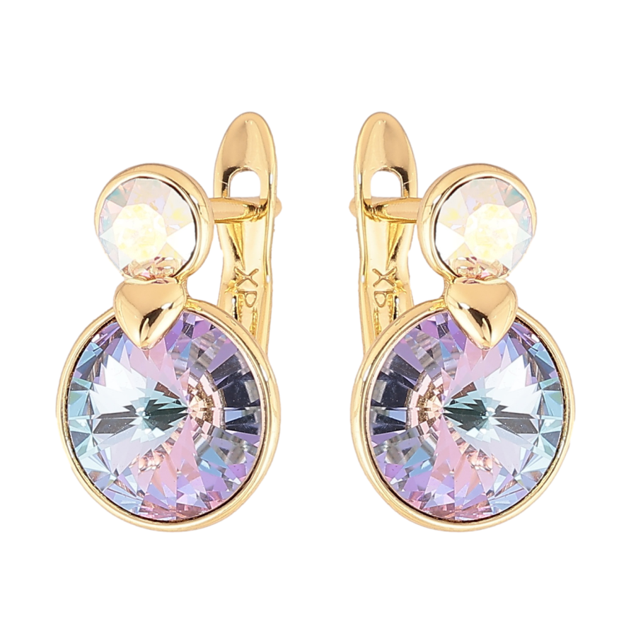Серьги Xuping цвет Позолота 14K английский замок Два разноцветных кристалла фото №1