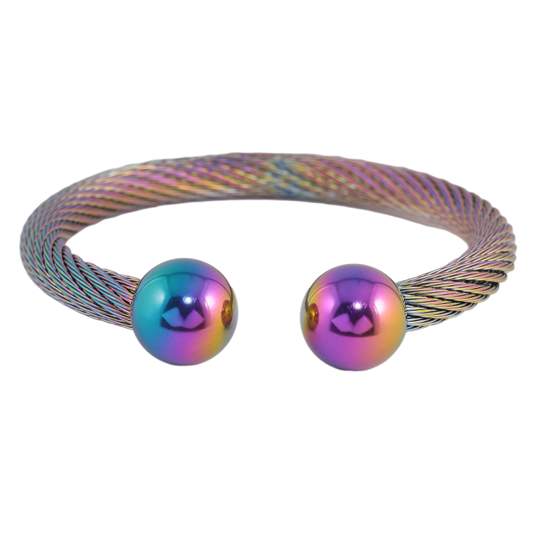 Браслет Xuping ТТМ Stainless Steel колір Хамелеон Жорсткий трос з кульками ø 5,5см фото №1 Браслет Xuping ТТМ Stainless Steel колір Хамелеон Жорсткий трос з кульками ø 5,5см фото №1