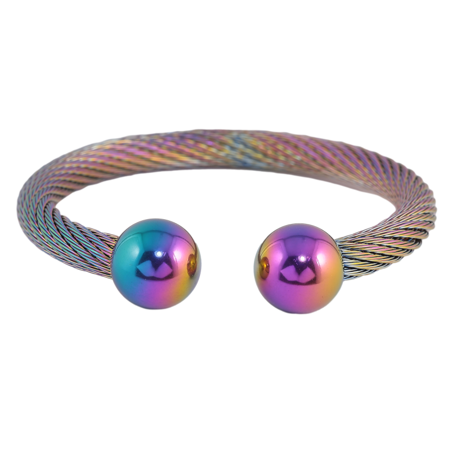 Браслет Xuping ТТМ Stainless Steel колір Хамелеон Жорсткий трос з кульками ø 5,5см фото №1 Браслет Xuping ТТМ Stainless Steel колір Хамелеон Жорсткий трос з кульками ø 5,5см фото №1