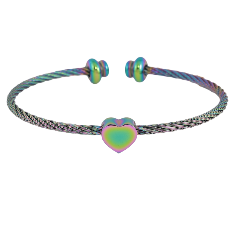 Браслет Xuping ТТМ Stainless Steel колір Хамелеон Жорсткий трос з серцем ø 5,7см фото №1 Браслет Xuping ТТМ Stainless Steel колір Хамелеон Жорсткий трос з серцем ø 5,7см фото №1