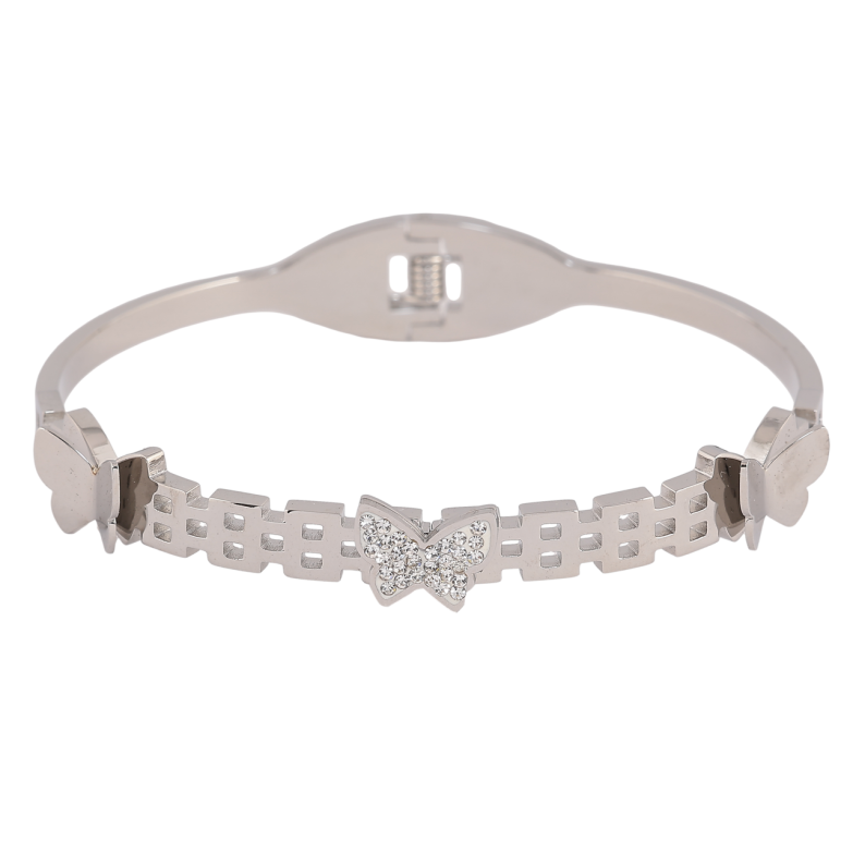 Браслет Xuping ТТМ Stainless Steel колір Родій Метелики ø 6см фото №1 Браслет Xuping ТТМ Stainless Steel колір Родій Метелики ø 6см фото №1