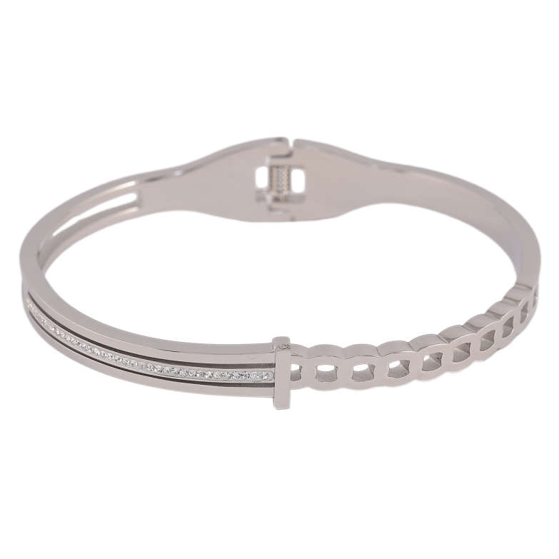 Браслет Xuping ТТМ Stainless Steel цвет Родий Декоративный узор с кристаллами ø 5.7см фото №1 Браслет Xuping ТТМ Stainless Steel цвет Родий Декоративный узор с кристаллами ø 5.7см фото №1