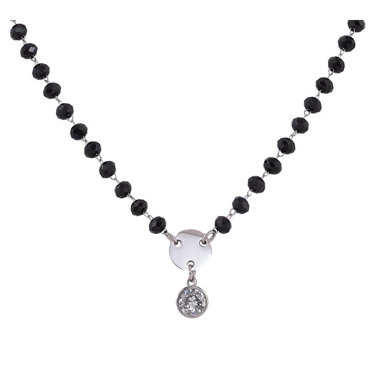 Підвіска на ланцюжку Xuping ТТМ Stainless Steel колір Родій Чорні намистини з кристалом довжина 46-51см х 3мм фото №3