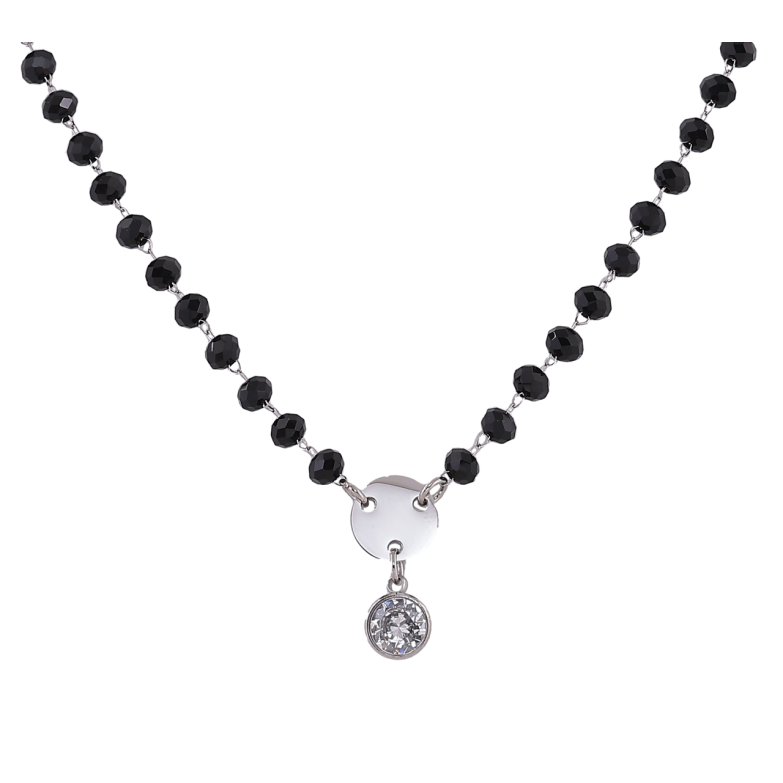 Підвіска на ланцюжку Xuping ТТМ Stainless Steel колір Родій Чорні намистини з кристалом довжина 46-51см х 3мм фото №1