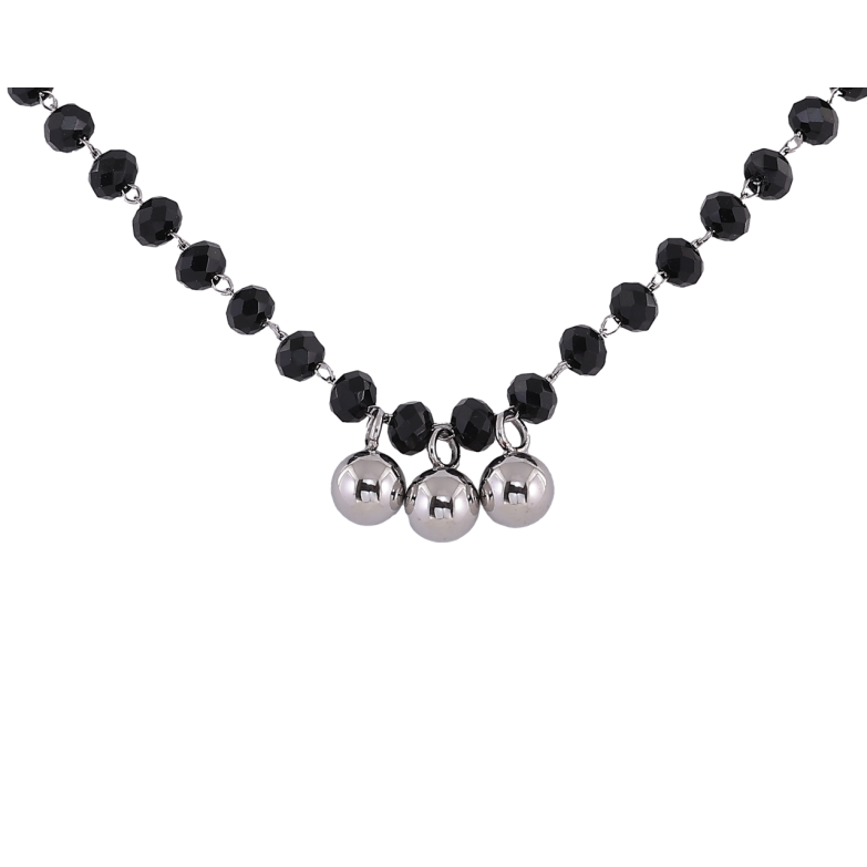 Підвіска на ланцюжку Xuping ТТМ Stainless Steel колір Родій Чорні намистини з кульками довжина 45-51см х 4мм фото №1