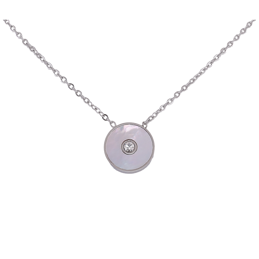 Підвіска на ланцюжку Xuping ТТМ Stainless Steel колір Родій Коло з перламутровою вставкою довжина 46-51см х 1.5мм фото №1