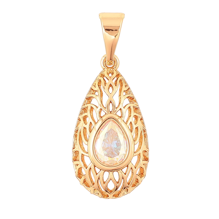 Кулон Xuping колір Позолота 18K Ажурна крапелька з райдужним кристалом для ланцюжка до 7мм фото №10 Кулон Xuping колір Позолота 18K Ажурна крапелька з райдужним кристалом для ланцюжка до 7мм фото №10