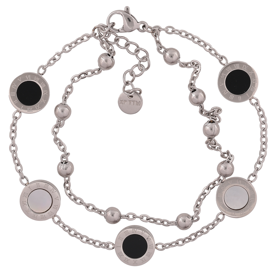 Браслет Xuping ТТМ Stainless Steel колір Родій Подвійний ланцюжок з вставками довжина з додатковим ланцюжком 18-21 см х 2 мм фото №1