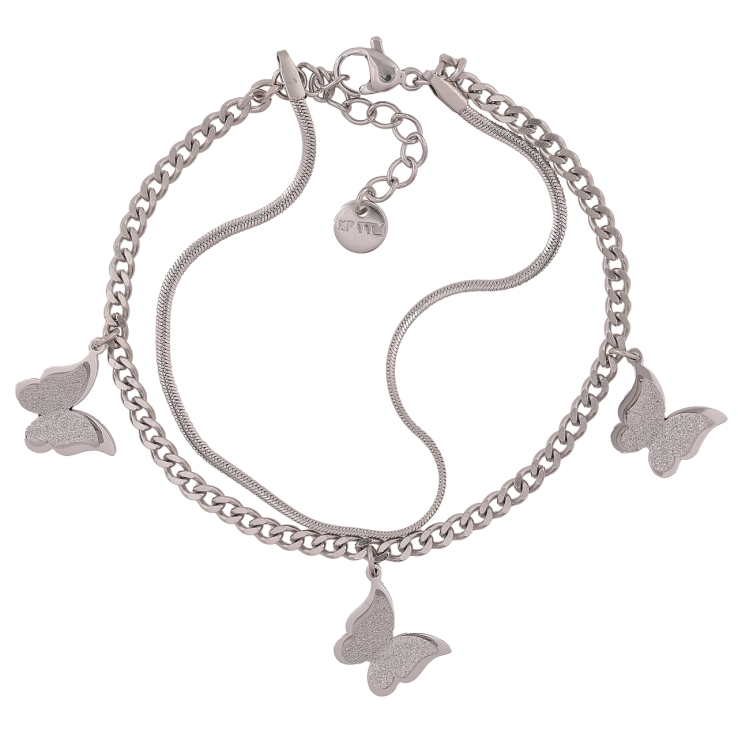 Браслет Xuping ТТМ Stainless Steel цвет Родий Две цепочки с бабочками длинна с доп. цеп.17-20см х 2-3мм фото №20