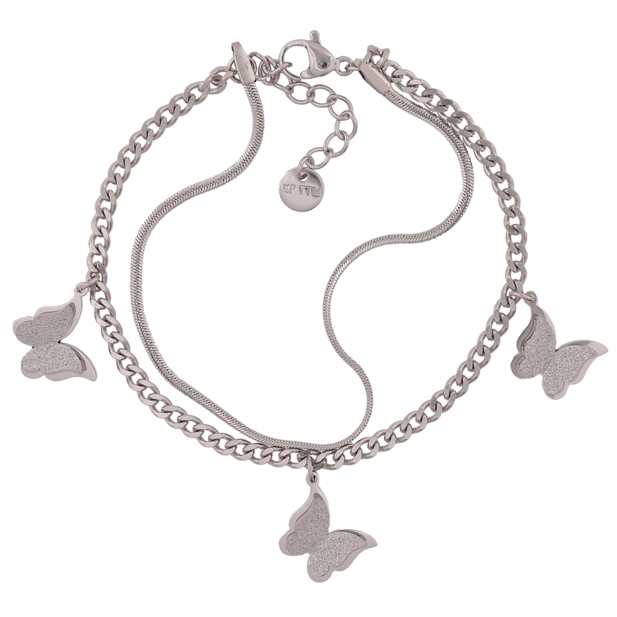 Браслет Xuping ТТМ Stainless Steel цвет Родий Две цепочки с бабочками длинна с доп. цеп.17-20см х 2-3мм фото №1