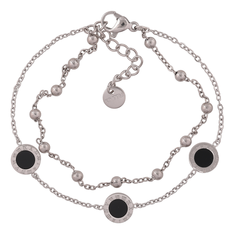 Браслет Xuping ТТМ Stainless Steel колір Родій Два ланцюжка з вставками довжина з додатковим ланцюжком 16,5-19,5 см х 2-8 мм фото №1