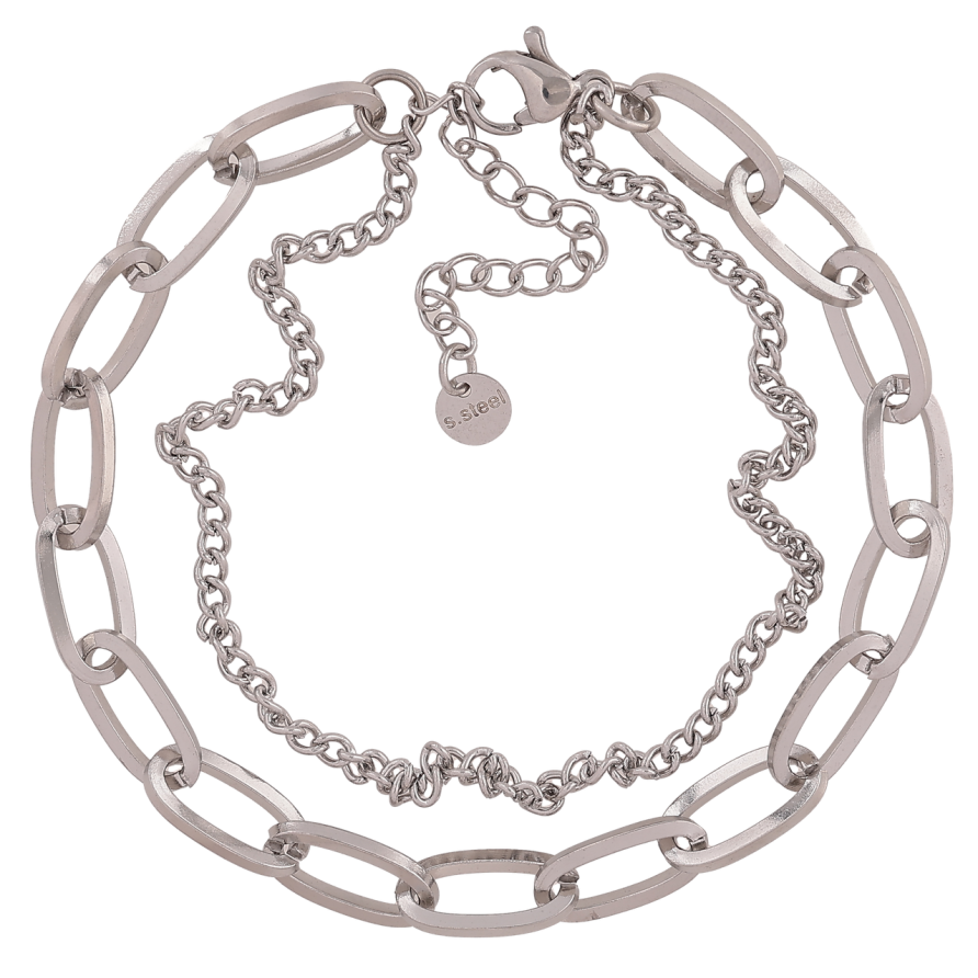 Браслет Xuping ТТМ Stainless Steel цвет Родий Две цепочки длинна с доп. цеп.17-21см х 2-6мм фото №1