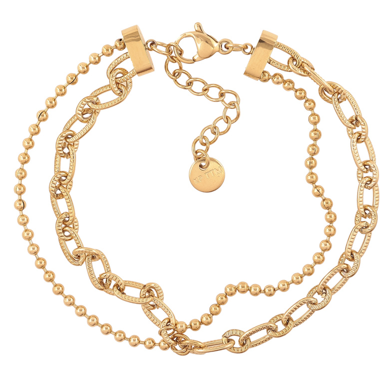 Браслет Xuping ТТМ Stainless Steel цвет 14К Две цепочки длинна с доп. цеп.17-20см х 2-4мм фото №1