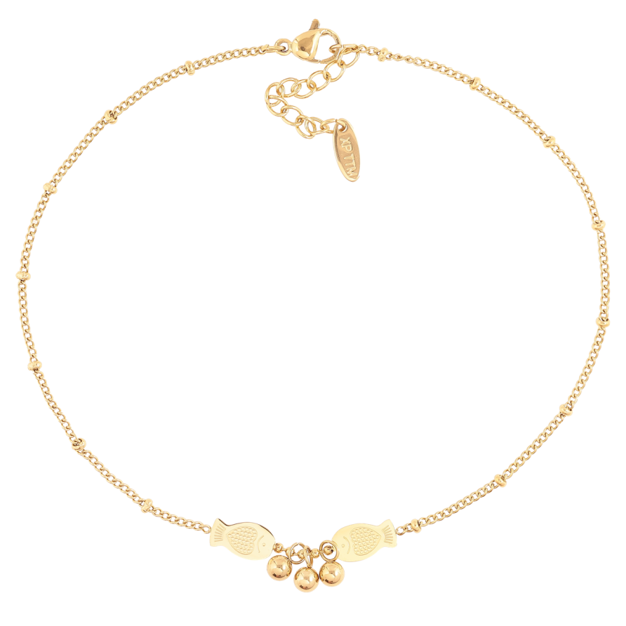 Браслет Xuping ТТМ Stainless Steel колір 14К (на ногу) Ланцюжок з рибками довжина 26.5-30см х 2мм фото №1 Браслет Xuping ТТМ Stainless Steel колір 14К (на ногу) Ланцюжок з рибками довжина 26.5-30см х 2мм фото №1