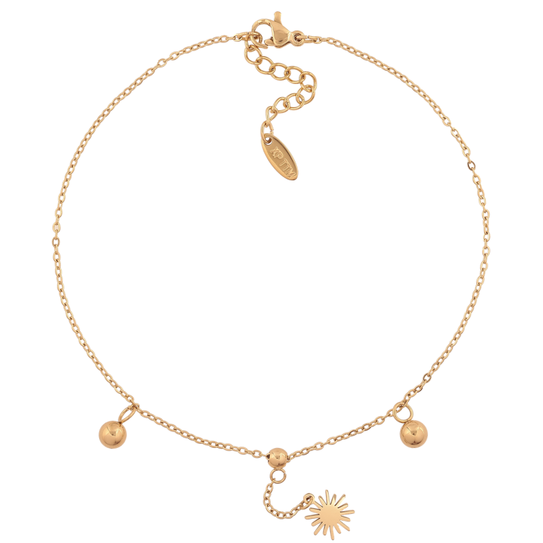 Браслет Xuping ТТМ Stainless Steel цвет 14К (на ногу) Цепочка с бусинами длинна 24-27см х 1.5мм фото №1