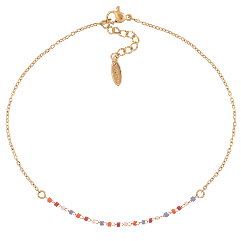 Браслет Xuping ТТМ Stainless Steel колір 14К (на ногу) Ланцюжок з кольоровими намистинами довжина 27-30см х 1.5мм фото №1