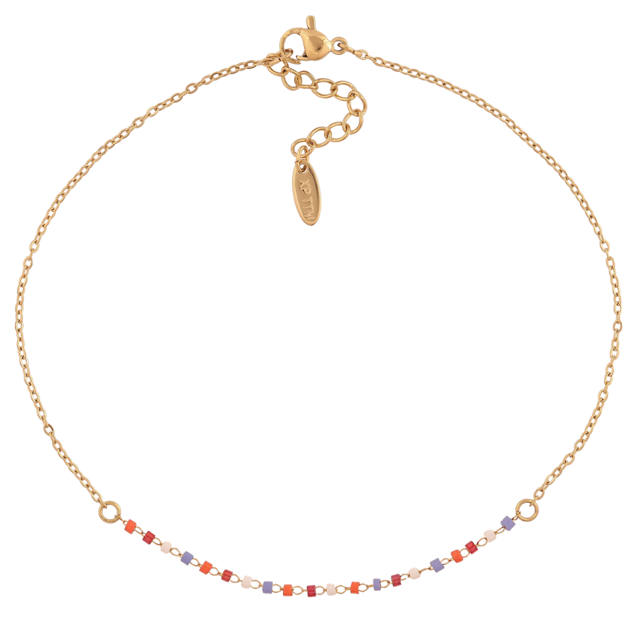 Браслет Xuping ТТМ Stainless Steel колір 14К (на ногу) Ланцюжок з кольоровими намистинами довжина 27-30см х 1.5мм фото №1