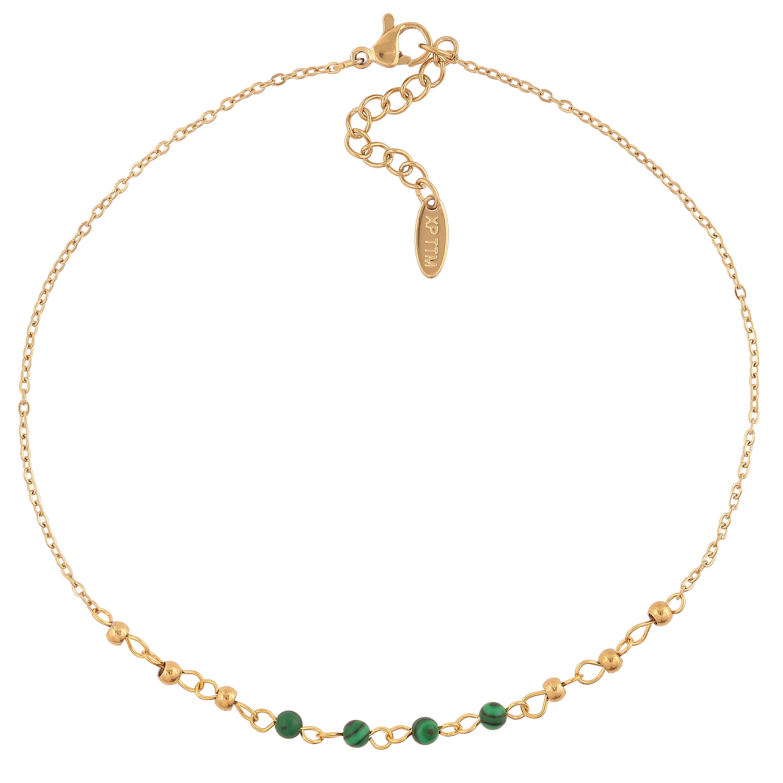 Браслет Xuping ТТМ Stainless Steel цвет 14К (на ногу) Цепочка с зелеными бусинами длинна 27-30см х 1.5-3мм фото №1