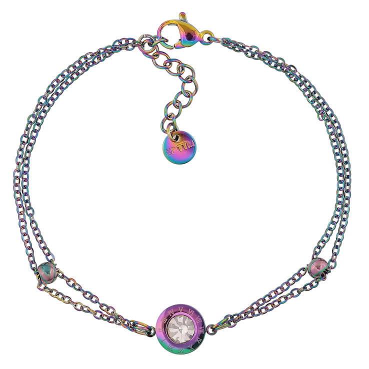 Браслет Xuping ТТМ Stainless Steel колір Хамелеон Подвійний ланцюжок з вставками довжина 17,5-20,5 см х 1,5-9 мм фото №7