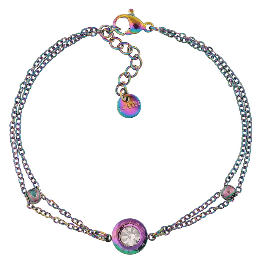 Браслет Xuping ТТМ Stainless Steel колір Хамелеон Подвійний ланцюжок з вставками довжина 17,5-20,5 см х 1,5-9 мм фото №1