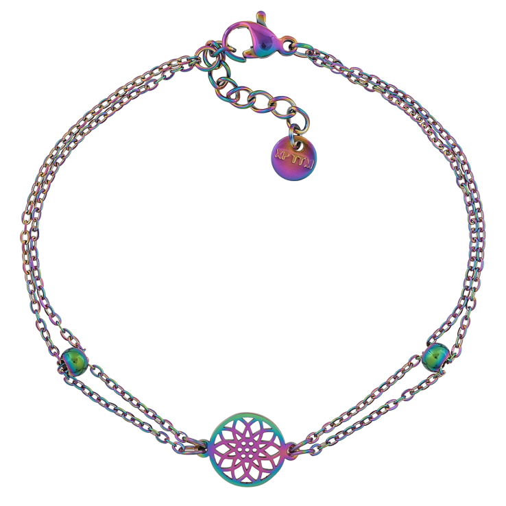 Браслет Xuping ТТМ Stainless Steel колір Хамелеон Подвійний ланцюжок з вставкою довжина 17,5-20см х 1,5-10мм фото №6