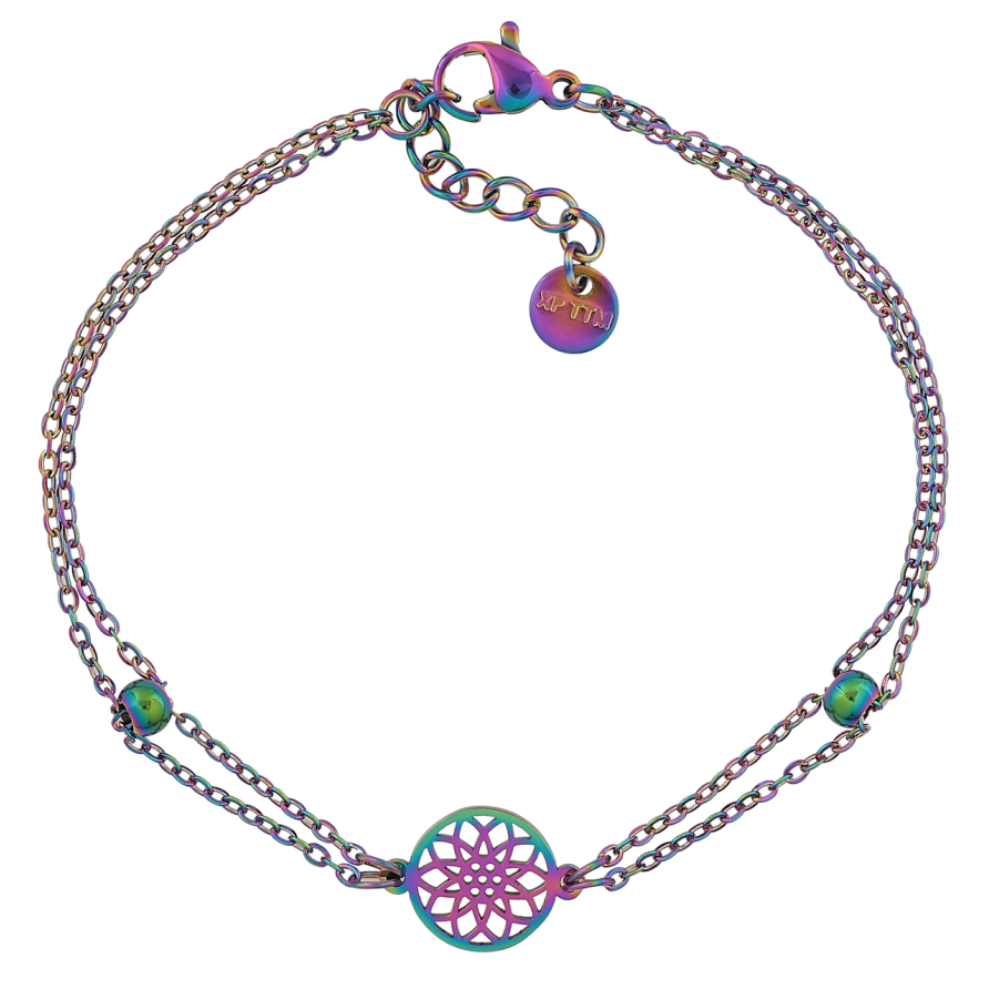 Браслет Xuping ТТМ Stainless Steel колір Хамелеон Подвійний ланцюжок з вставкою довжина 17,5-20см х 1,5-10мм фото №1