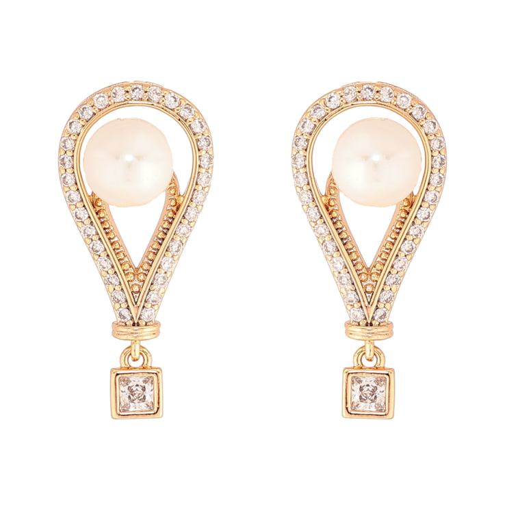 Серьги Xuping Цвет Позолота 18K пусеты Инкрустация кристаллами с жемчужинами фото №6