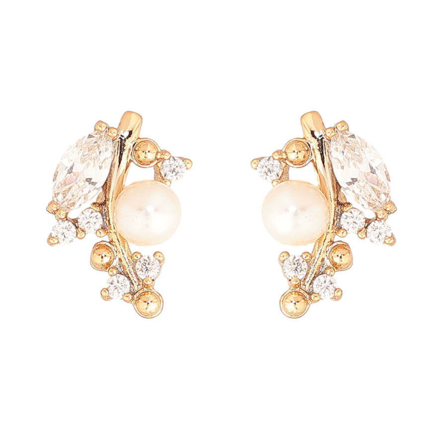 Серьги Xuping Цвет Позолота 18K пусеты Узор с кристаллами и жемчужинами фото №1 Серьги Xuping Цвет Позолота 18K пусеты Узор с кристаллами и жемчужинами фото №1