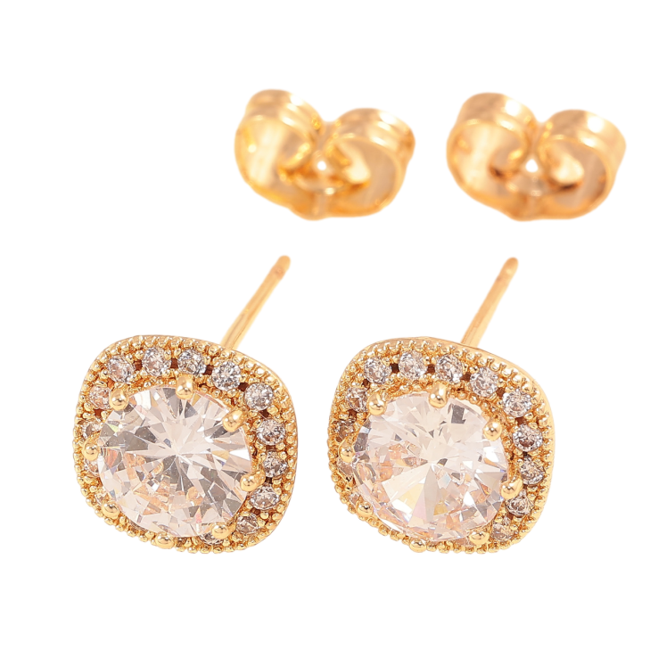 Серьги Xuping Цвет Позолота 18K пусеты Кристалл в обрамлении мелких 9х9мм фото №5