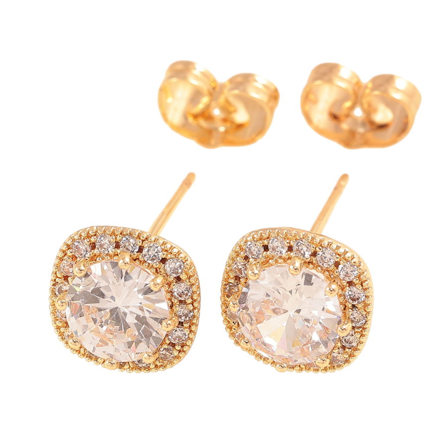 Серьги Xuping Цвет Позолота 18K пусеты Кристалл в обрамлении мелких 9х9мм фото №1