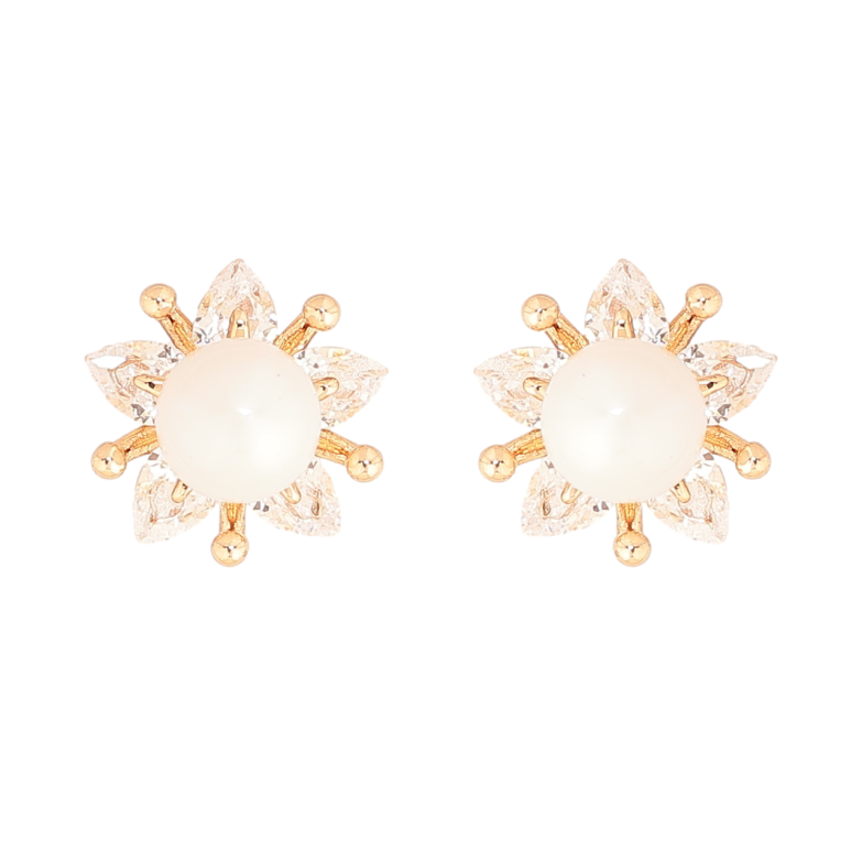 Серьги Xuping Цвет Позолота 18K пусеты Жемчужные цветочки фото №1