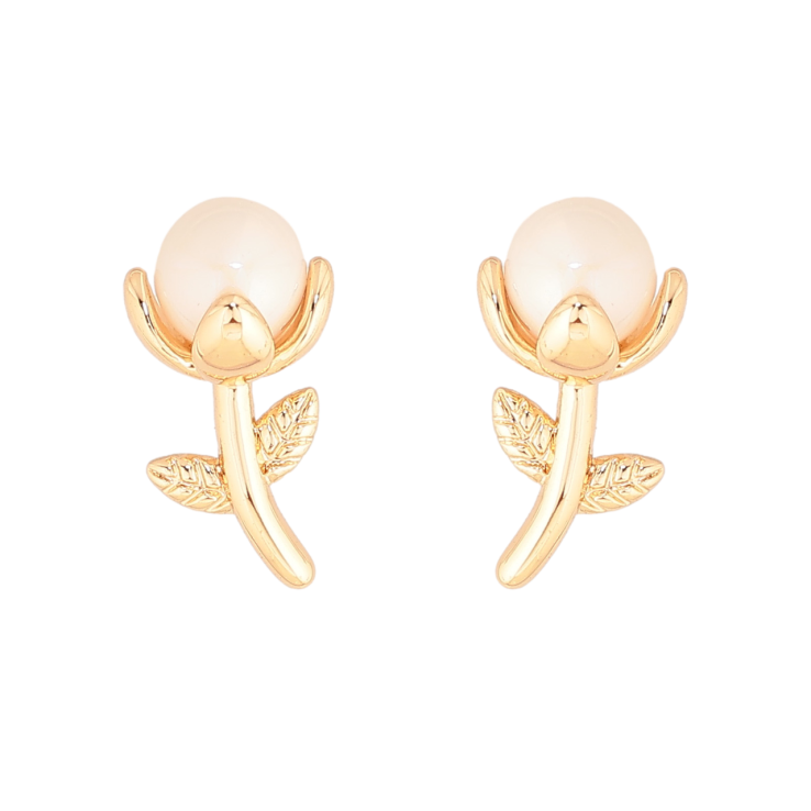 Серьги Xuping Цвет Позолота 18K пусеты Жемчужные цветочки фото №17