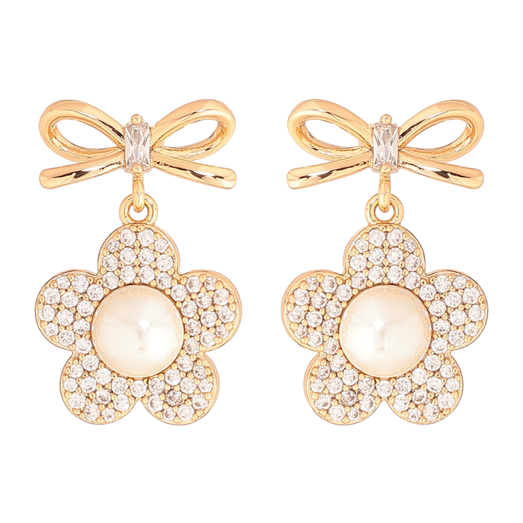 Серьги Xuping Цвет Позолота 18K пусеты Цветочки с жемчужинами и инкрустацией кристаллами фото №9 Серьги Xuping Цвет Позолота 18K пусеты Цветочки с жемчужинами и инкрустацией кристаллами фото №9