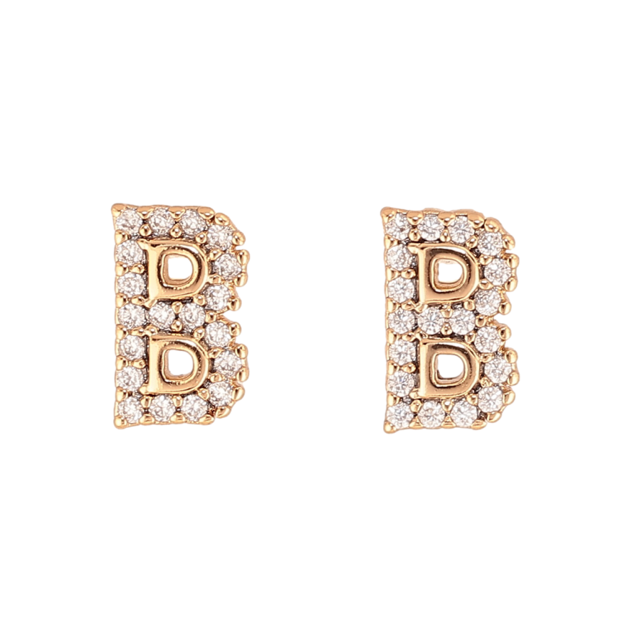 Серьги Xuping Цвет Позолота 18K пусеты Буква В с кристаллами фото №1