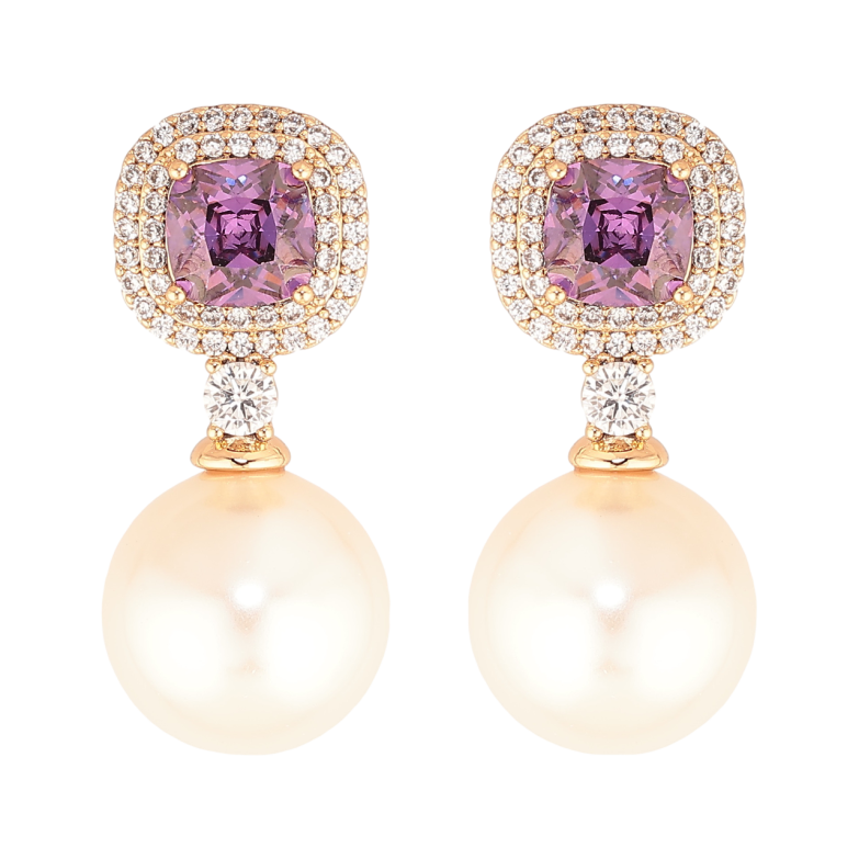 Серьги Xuping Цвет Позолота 18K пусеты Инкрустация с сиреневыми кристаллами и жемчужинами фото №1 Серьги Xuping Цвет Позолота 18K пусеты Инкрустация с сиреневыми кристаллами и жемчужинами фото №1