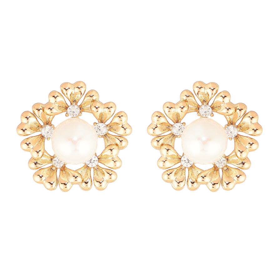 Серьги Xuping Цвет Позолота 18K пусеты Жемчужные цветочки фото №1