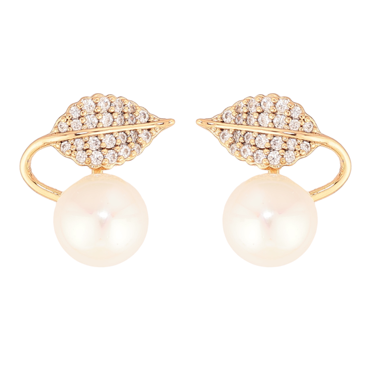 Серьги Xuping Цвет Позолота 18K пусеты Жемчужины с кристальными листиками фото №23 Серьги Xuping Цвет Позолота 18K пусеты Жемчужины с кристальными листиками фото №23