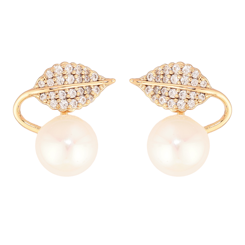 Серьги Xuping Цвет Позолота 18K пусеты Жемчужины с кристальными листиками фото №1 Серьги Xuping Цвет Позолота 18K пусеты Жемчужины с кристальными листиками фото №1