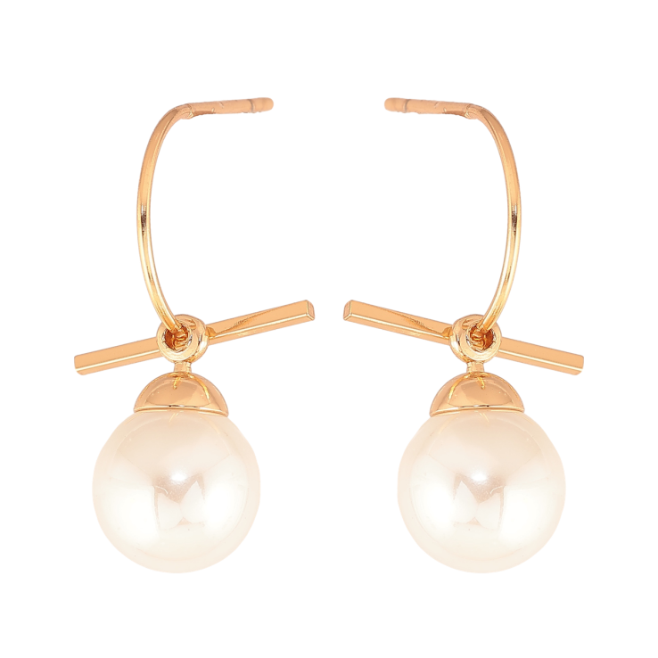 Серьги Xuping Цвет Позолота 18K пусеты Дуги с жемчужными подвесками фото №13