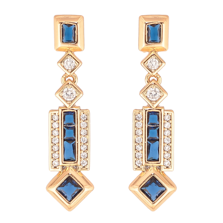 Серьги Xuping Цвет Позолота 18K пусеты Изящные подвески с синими кристаллами фото №19